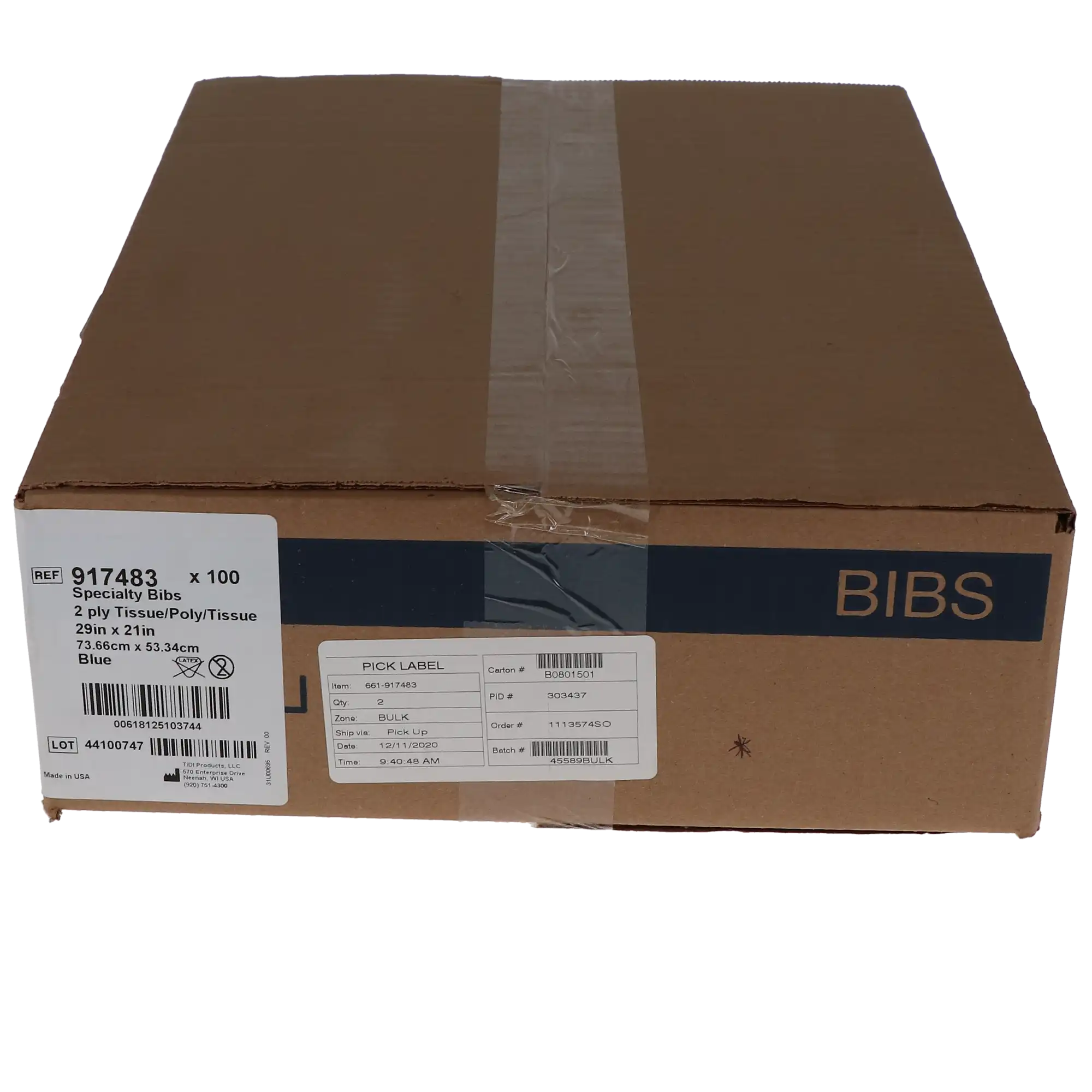 TIDI Everyday Endo/Prophy Bib, 29" x 21", Blue, Tissue/Poly/Tissue, Waist-Length with Contour Neck, 100/Case, 917483 thumbnail 6