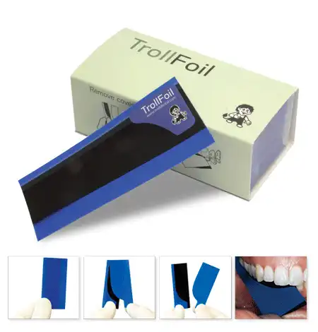 TrollFoil Pre-Mounted Double-Sided Articulating Foil, 8 Microns, Mini, Blue, 500/Pk, 12000400 - TrollFoil Pre-Mounted Double-Sided Articulating Foil, 8 microns, Mini, Blue, 500/Pk, 12000400 - Image 1