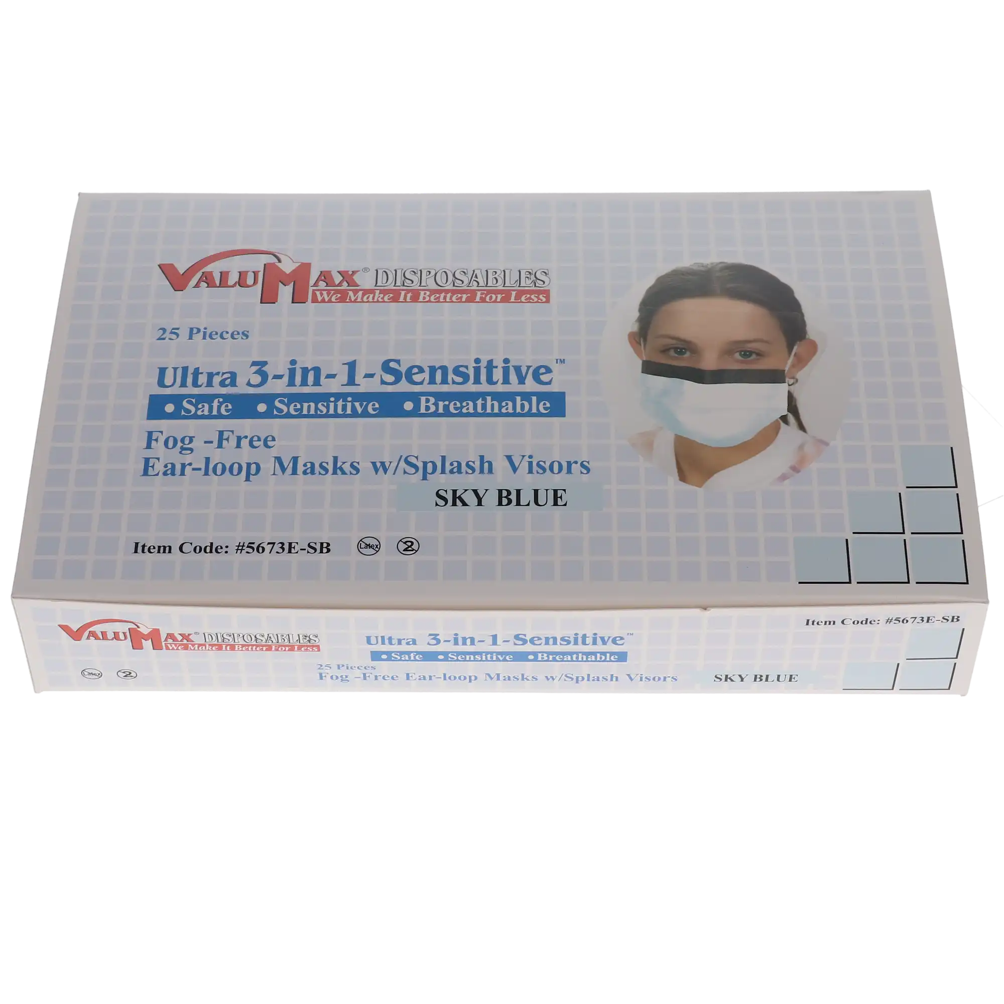 Valumax Ultra 3-in-1 Earloop Mask with Splash Visor, Sky Blue, ASTM Level 3, 25/Box, 5673E-SB thumbnail 4
