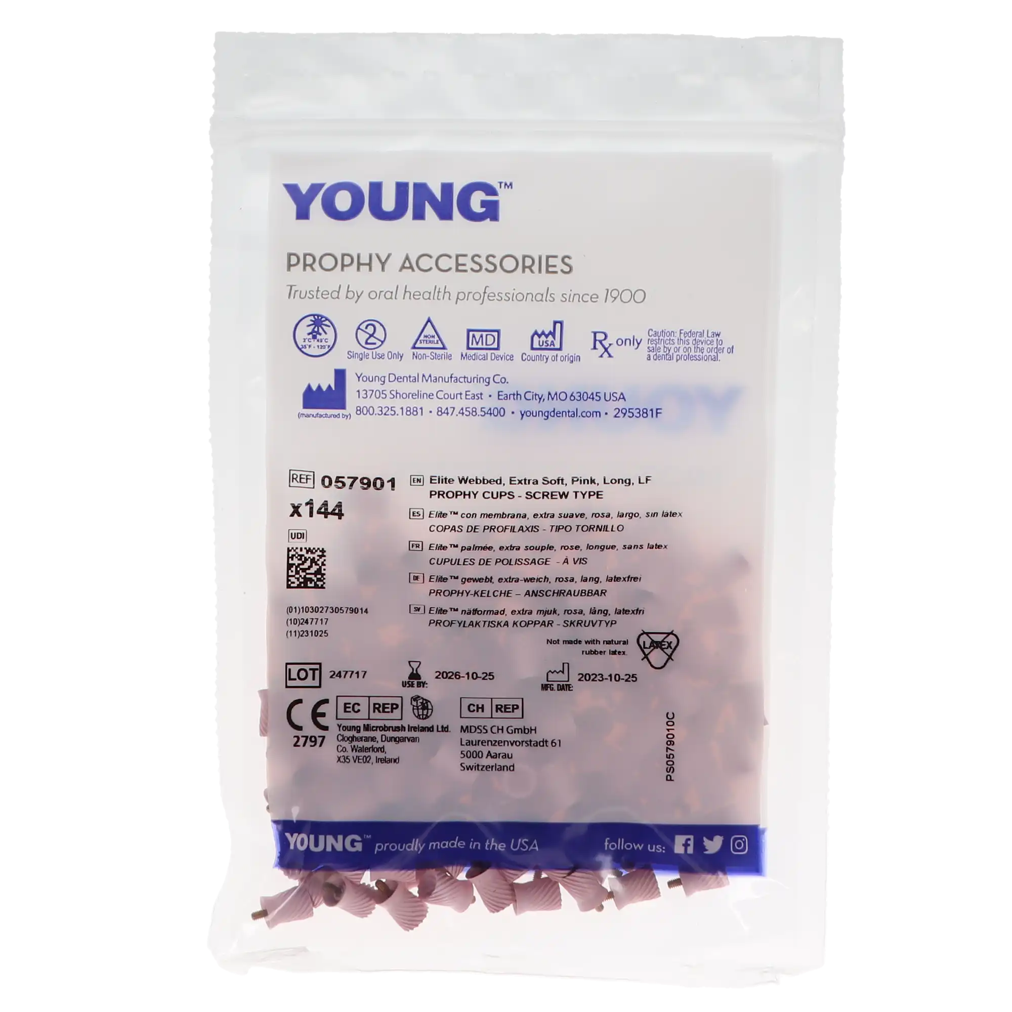 Young Dental Elite Extend Flex Prophy Cups, Screw Type, Latex Free, Soft, Pink, 144/Pkg, 057901 thumbnail 4