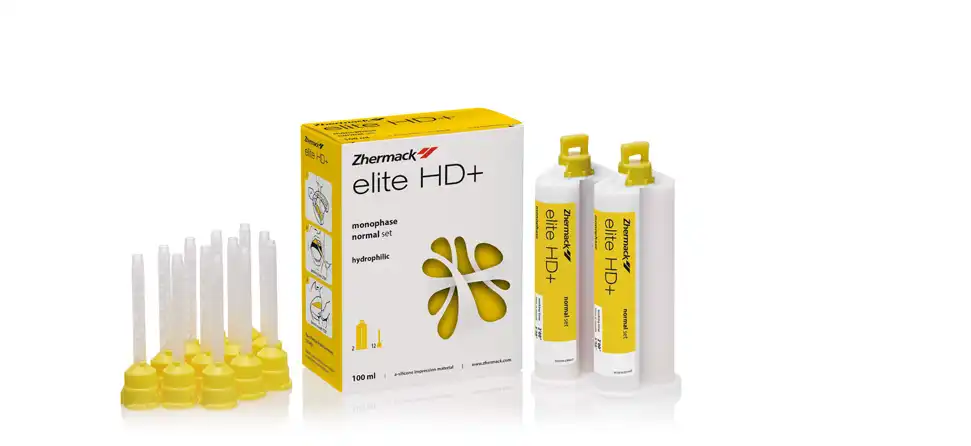 Elite HD+ Monophase VPS Impression Material, Regular Set, 2 x 50 ml Cartridges, Yellow, 12 Mixing Tips, C202020 - Elite HD Impression Material + Monophase, Regular Set, 50 ml, 2/Pk, C202020 - Image 1
