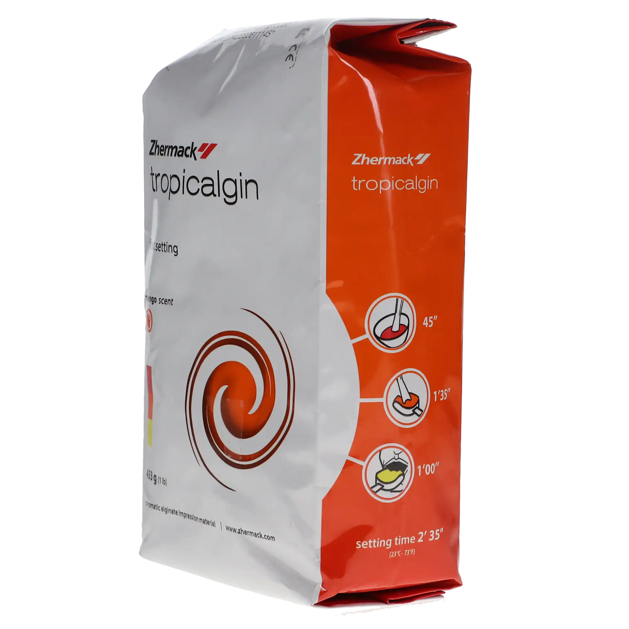 Zhermack Tropicalgin Three-Phase Chromatic Color-Changing Alginate, Fast Set, Mango, 1 lb (453 g) Bag, C302240 thumbnail 3