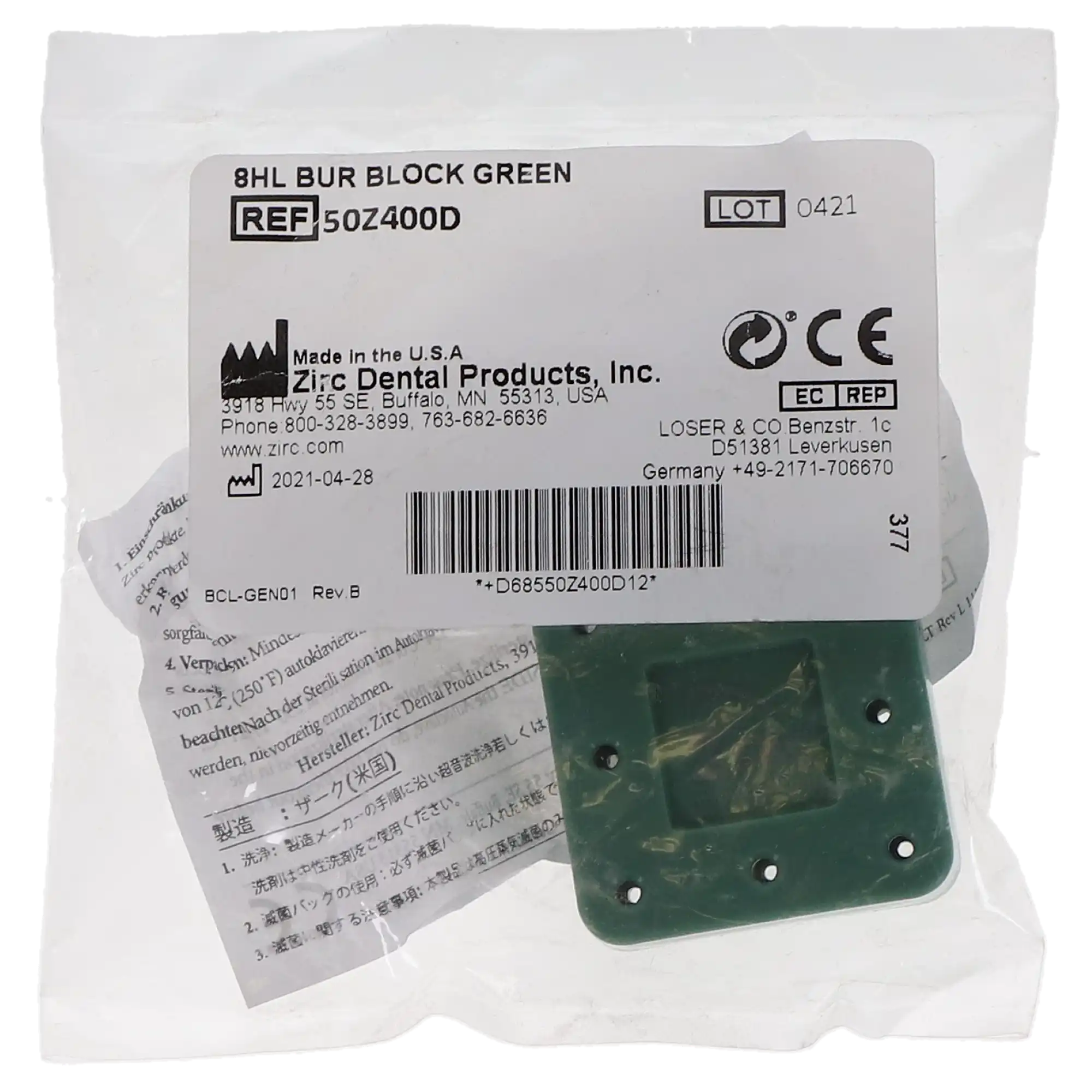 Zirc 8-Hole Magnetic Bur Block, Green, 1/Pk, 50Z400D thumbnail 8