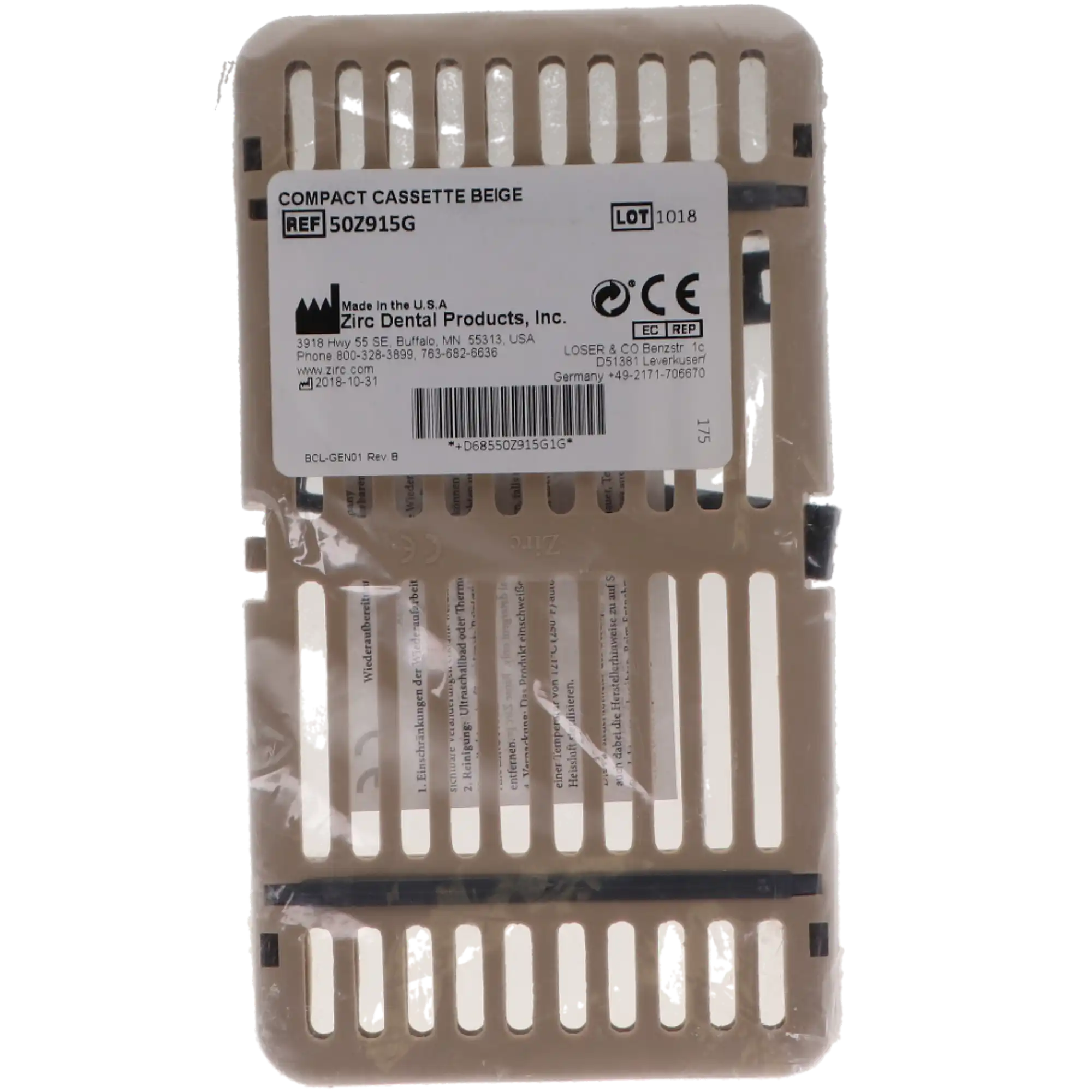 Zirc Compact Cassette, Beige, Holds 8 Instruments, 7-1/8" x 3-7/8" x 5/8", Autoclavable, 50Z915G thumbnail 5