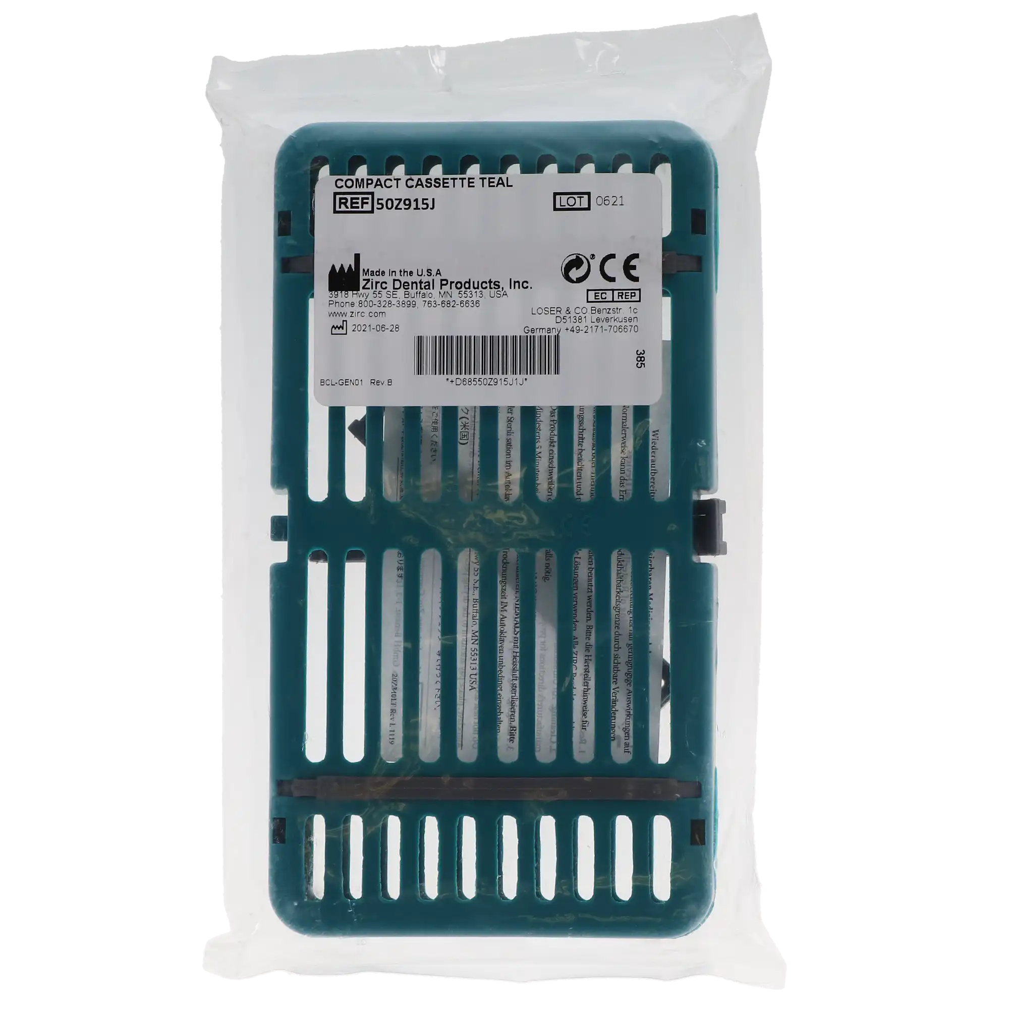 Zirc Compact Cassette, Teal, Holds 8 Instruments, 7-1/8" x 3-7/8" x 5/8", 50Z915J thumbnail 5