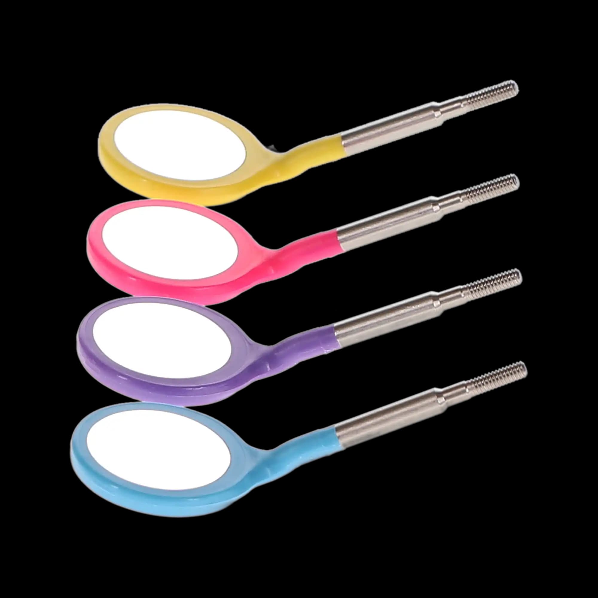 Zirc Crystal HD® Resin Mouth Mirror Double Sided Heads, #4 (22mm), Cone Socket, Assorted Neon, Pack of 4, 50Z374NEON - #4 Crystal HD® Resin Mouth Mirror Double Sided Heads Vibrant (Cone Socket) Pack of 4 - Image 1