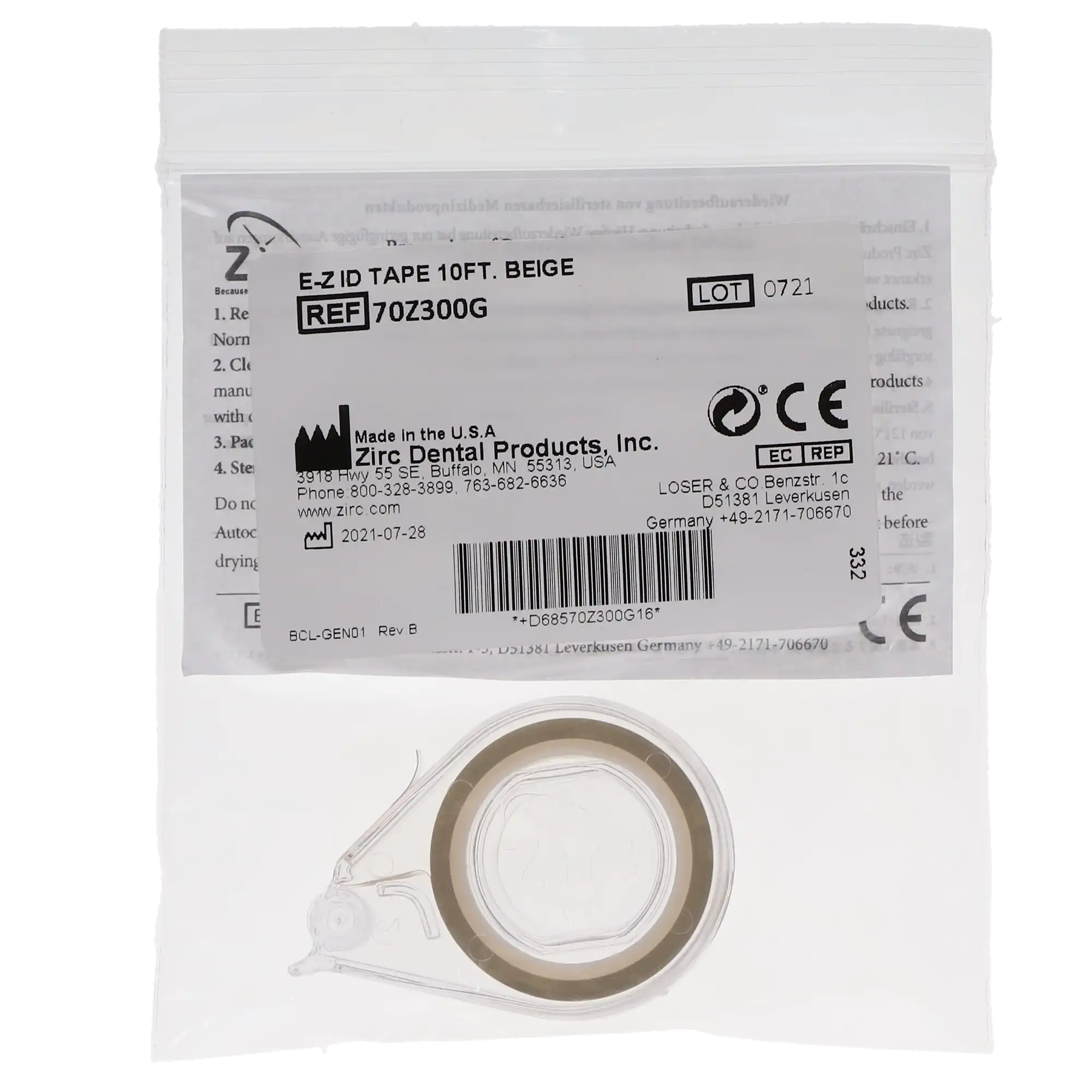 Zirc E-Z ID Tape Roll, Beige, 10' x 1/4", Dispenser Included, 1/Pk, 70Z300G thumbnail 3