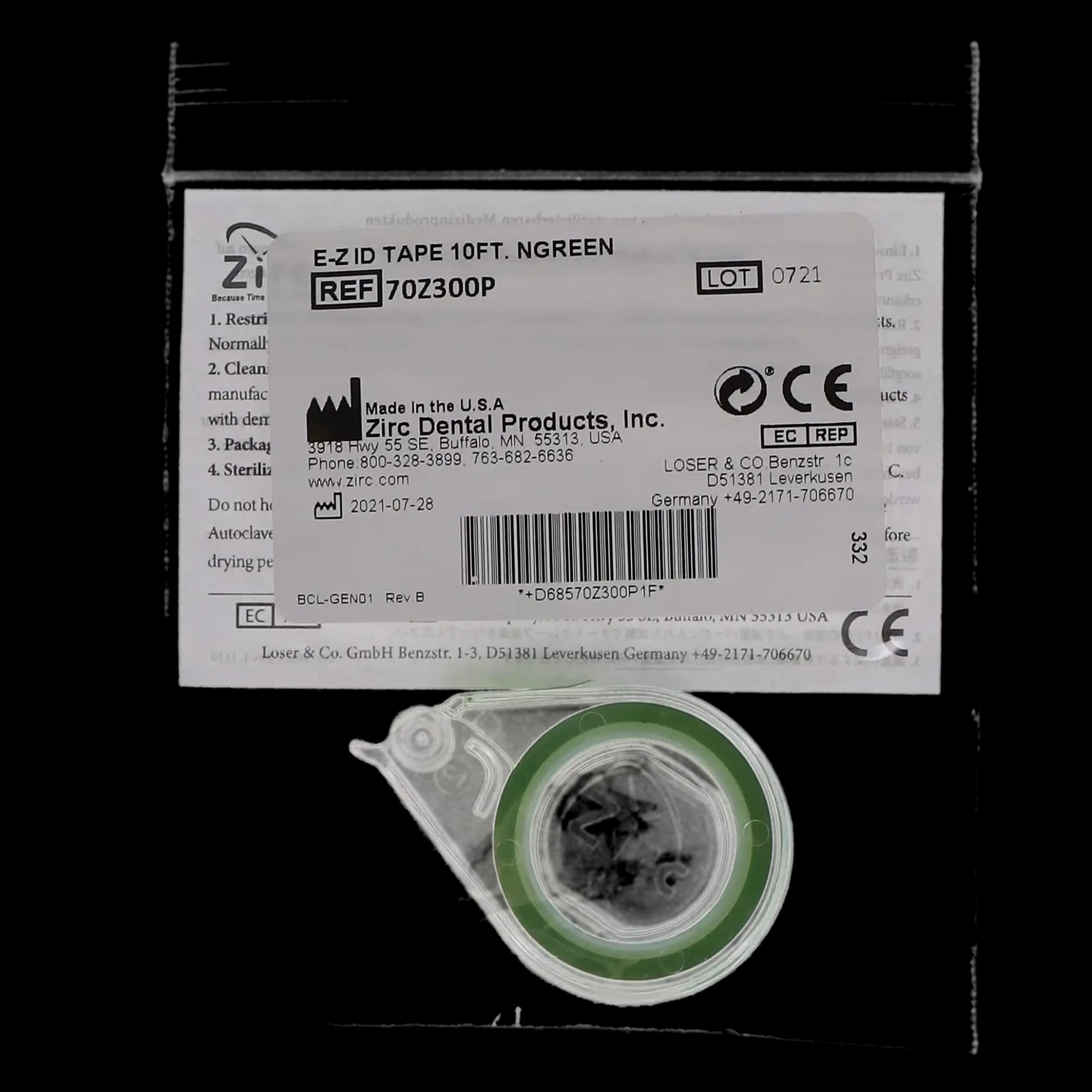 Zirc E-Z ID Tape Roll, Neon Green, 10' x 1/4", Autoclavable, 1 Roll, 70Z300P thumbnail 5