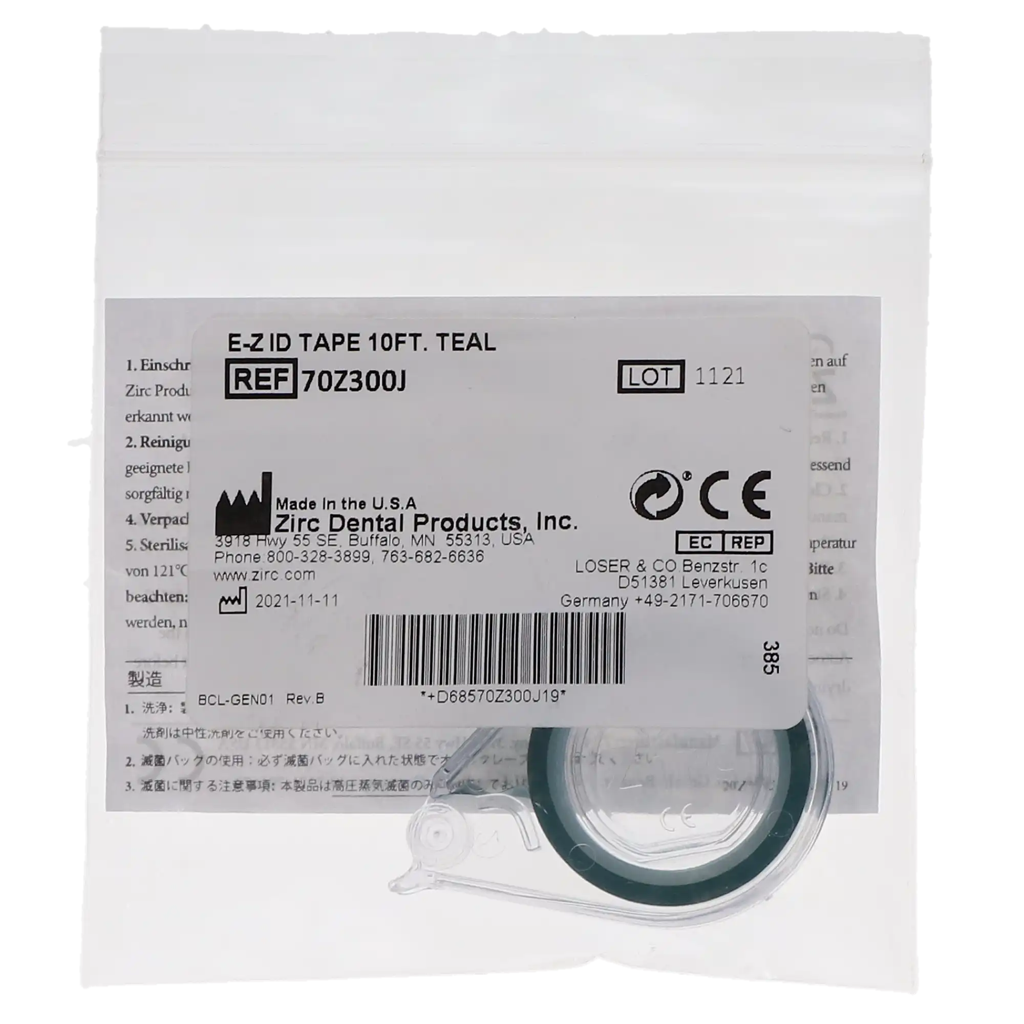 Zirc E-Z ID Tape Roll, Teal, 10' x 1/4", Autoclavable, 1 Roll, 70Z300J thumbnail 5