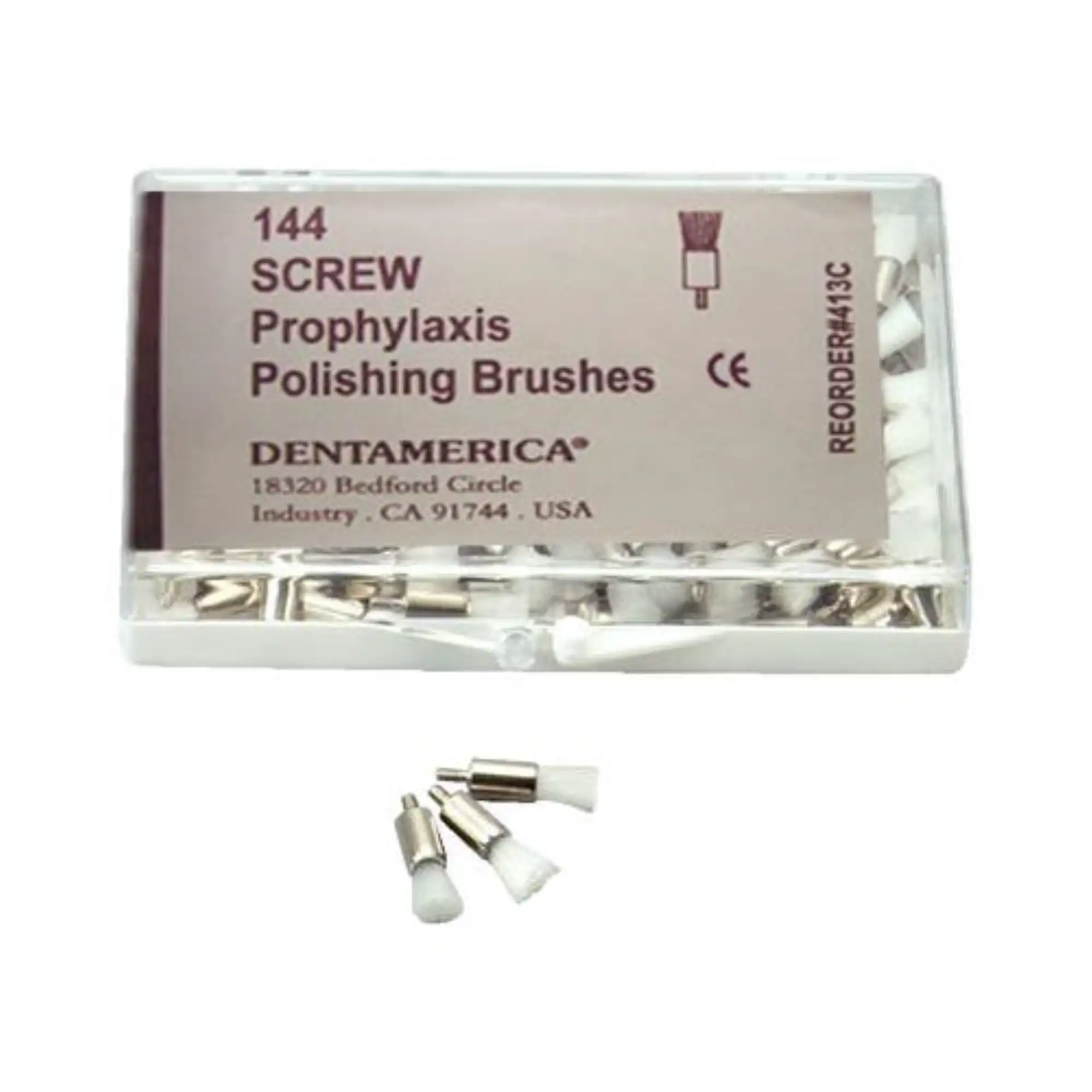 Dentamerica Screw-Type Prophy Brush, Flat Tip, Metal Shank, White, 144/Pkg, #416 thumbnail 2