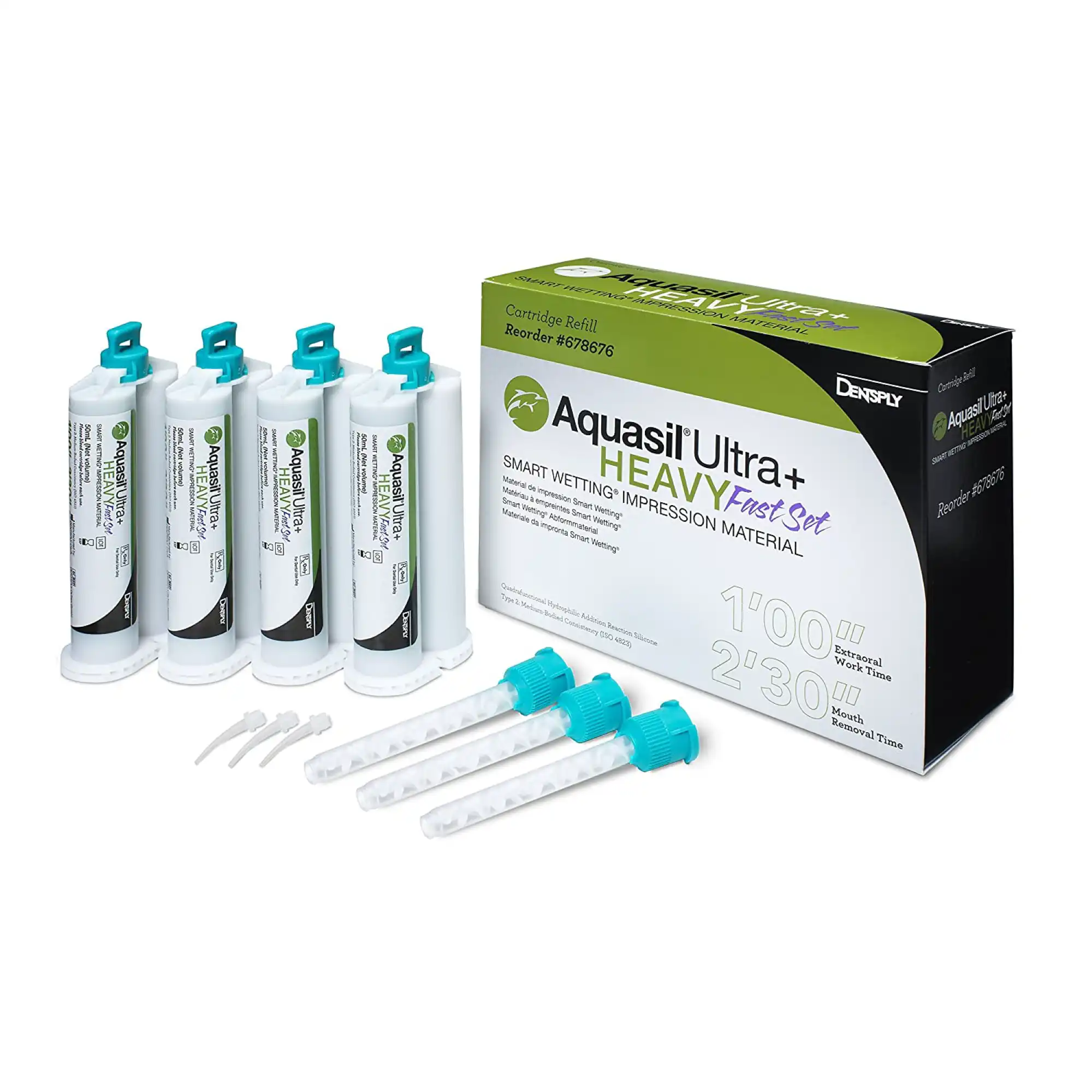 Aquasil Ultra Cordless Tray Impression Material Refill Kit, 4 x 50 mL Cartridges & 12 Mixing Tips, Light Green, 678056 thumbnail 2