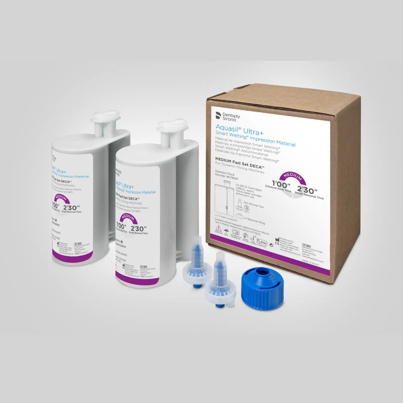 Aquasil Ultra+ DECA Smart Wetting VPS Impression Material, Cartridge Refill, Medium Body, Fast Set, Mint, Purple, 380 ml, 2/Pk, 678697 thumbnail 3