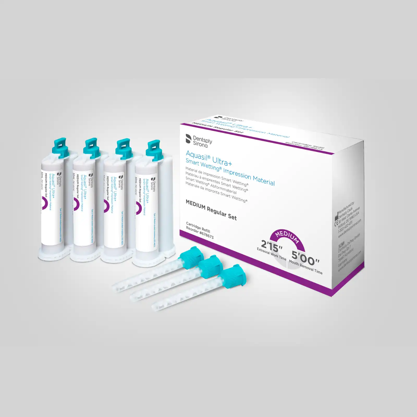 Aquasil Ultra+ Smart Wetting VPS Impression Material, Medium Body, Regular Set, Cartridge Refill, 50 ml, Purple, Mint, 4/Pk, 678673 thumbnail 3