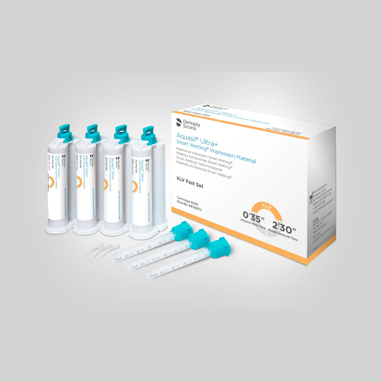 Aquasil Ultra+ Smart Wetting VPS Impression Material, Xtra Light Body, Fast Set, 50 ml Cartridge Refill Pack, Mint, Orange, 4/Pk, 678670 thumbnail 3