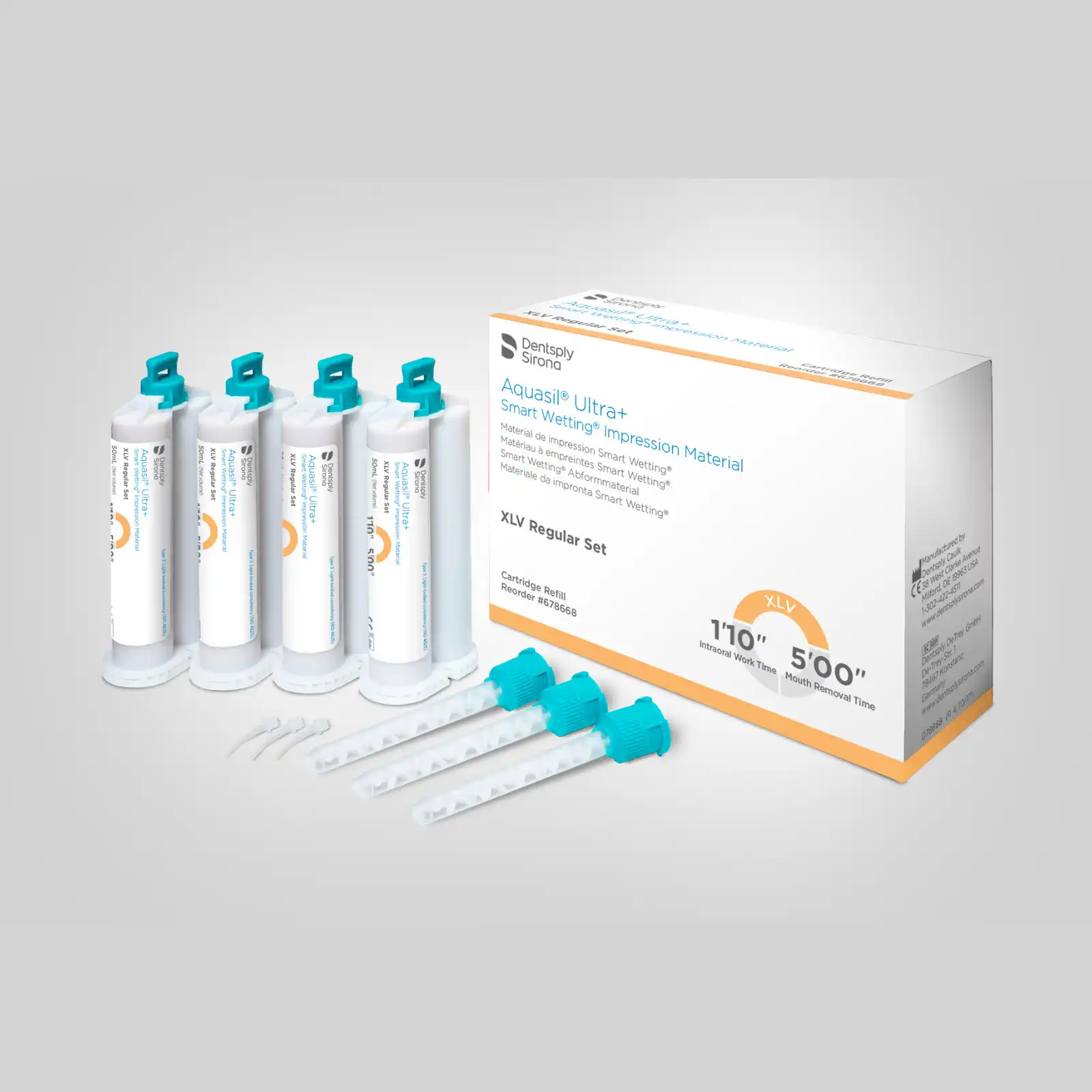 Aquasil Ultra+ Smart Wetting VPS Impression Material, Xtra Light Body (XLV), Regular Set, Mint, Orange, 50 ml Cartridges, 4/Pk, Refill, 678668 thumbnail 14