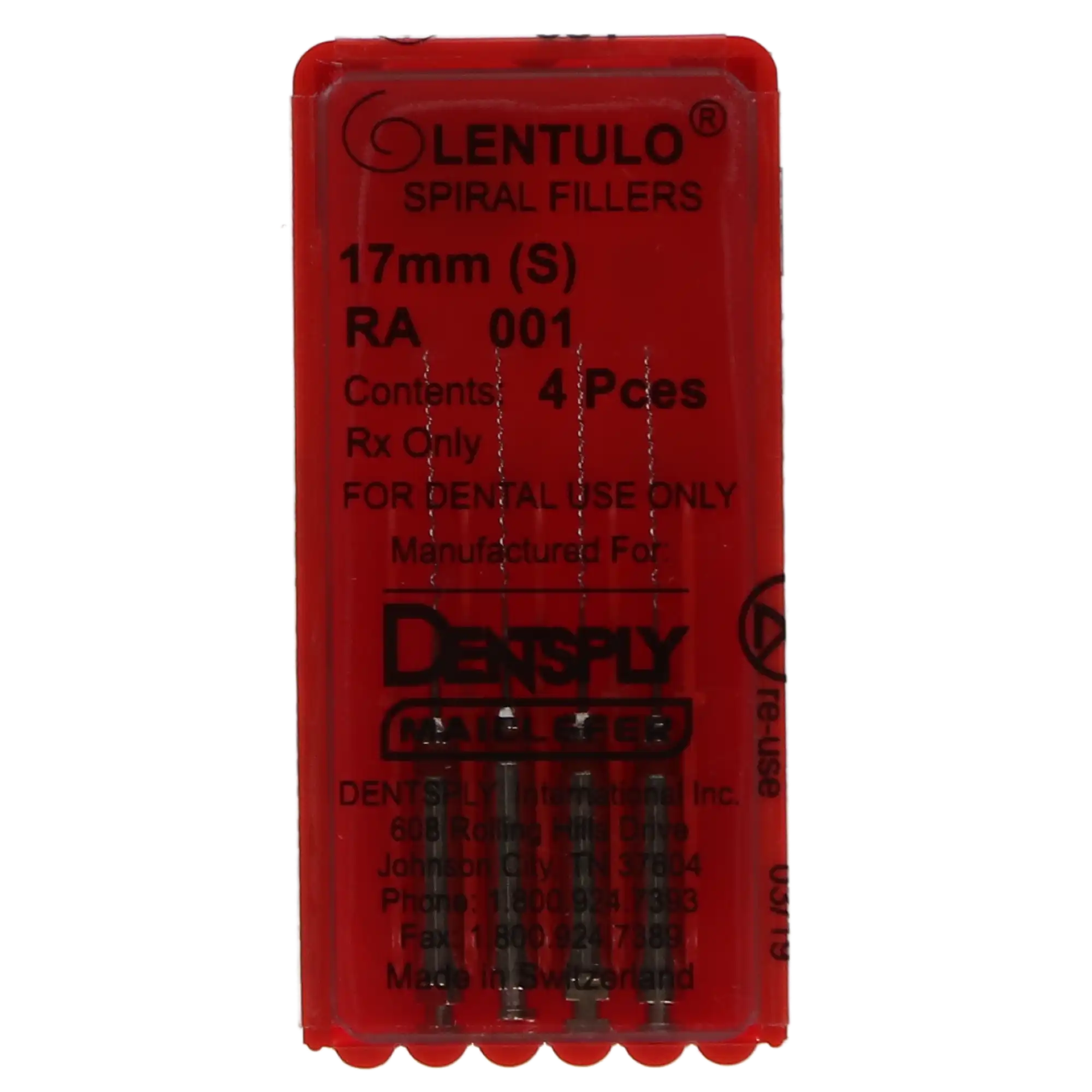 Dentsply Lentulo Stainless Steel Spiral Fillers, RA, 17 mm, #1 (Red), 4/Pk thumbnail 4