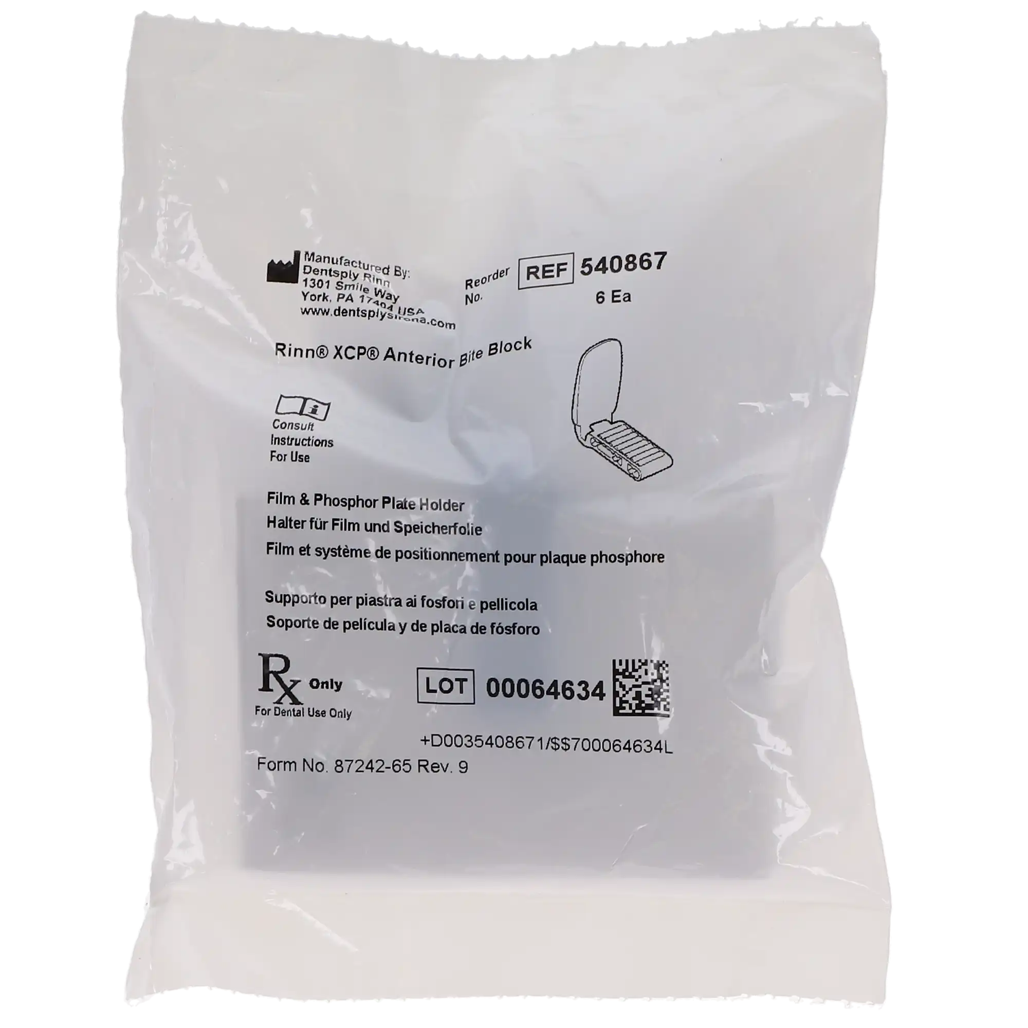 Dentsply Sirona Rinn XCP Anterior Biteblock, Blue, 6/Pack, 540867 thumbnail 5