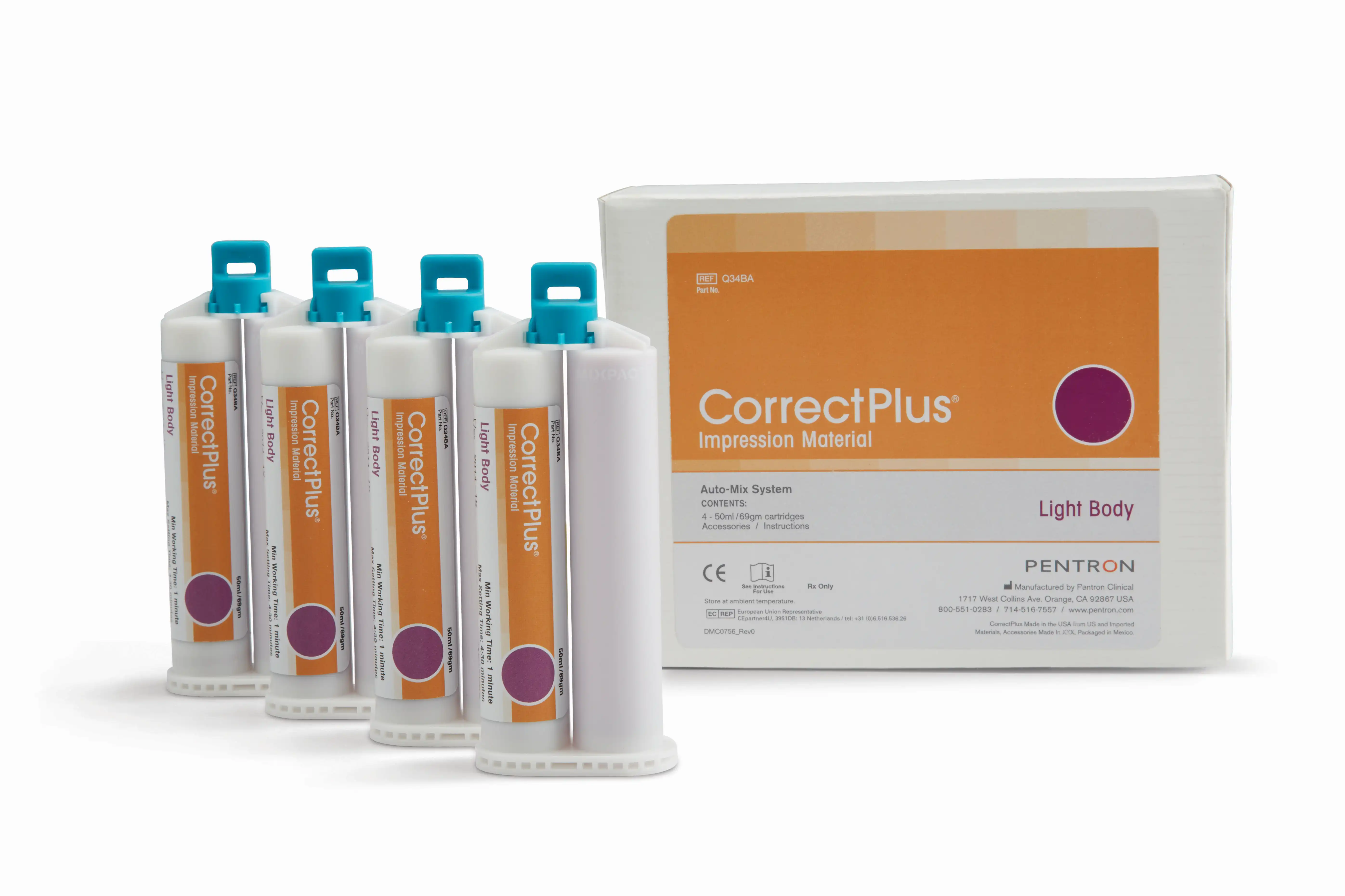 Correct Plus VPS Impression Material, Light Body, Regular Set, Unflavored, 50 ml Cartridges, 4/Pkg, Q34BA thumbnail 2