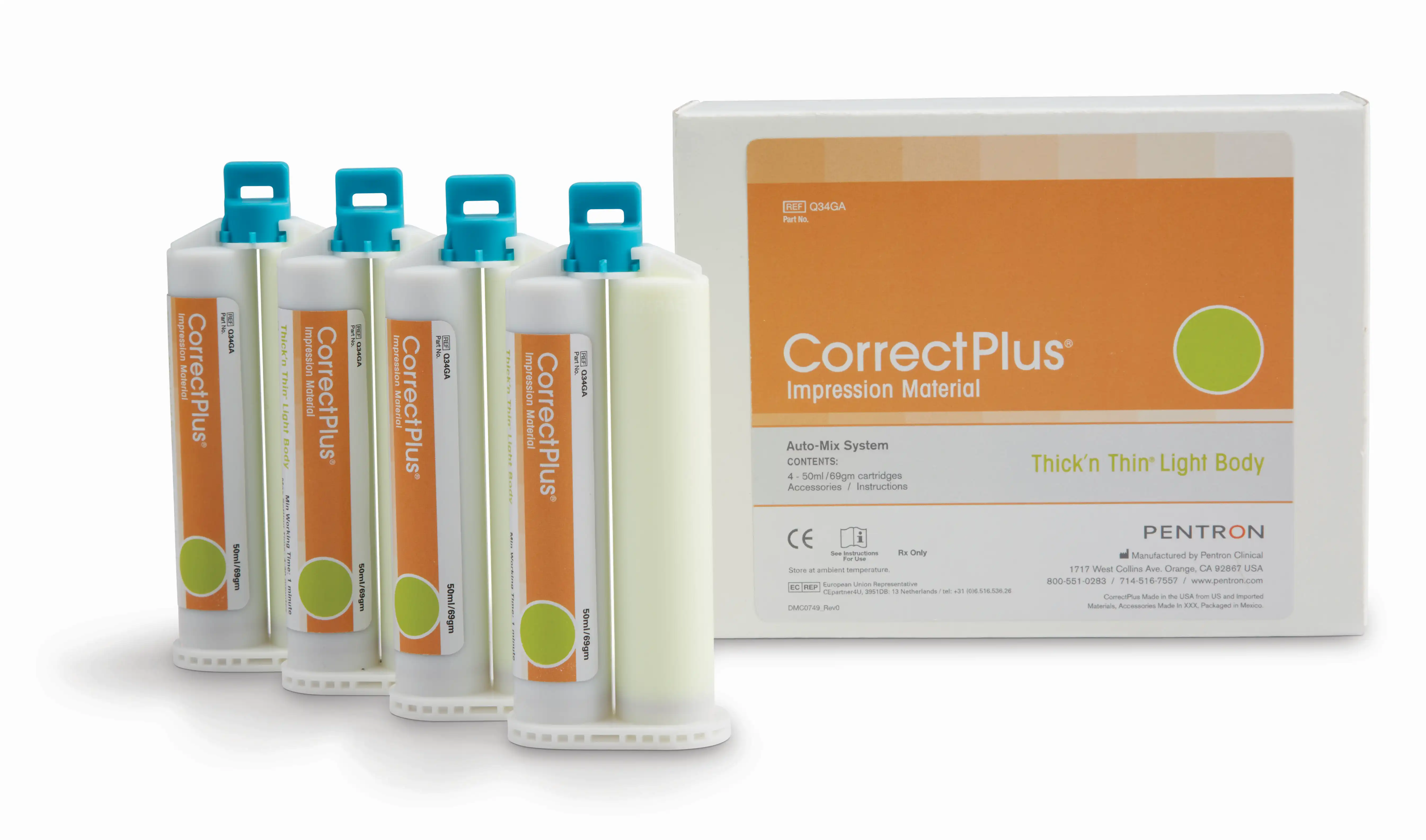 Correct Plus VPS Impression Material, Thick'n Thin Light Body, Regular Set, Unflavored, 50 ml Cartridges, 4/Pkg, Q34GA thumbnail 2
