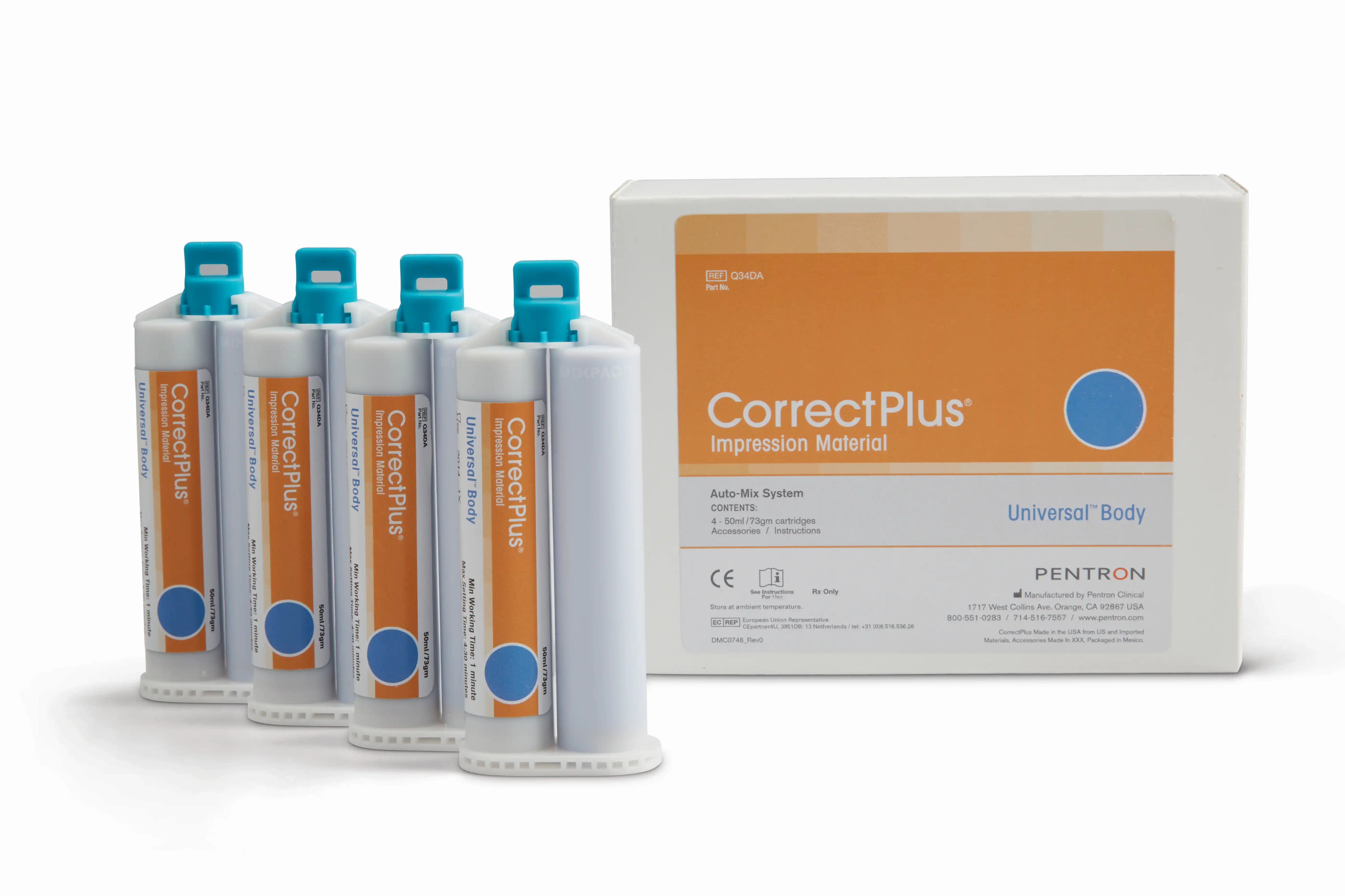 Correct Plus VPS Impression Material, Universal Body, Regular Set, Unflavored, 50 ml Cartridges, 4/Pack, Q34DA thumbnail 2