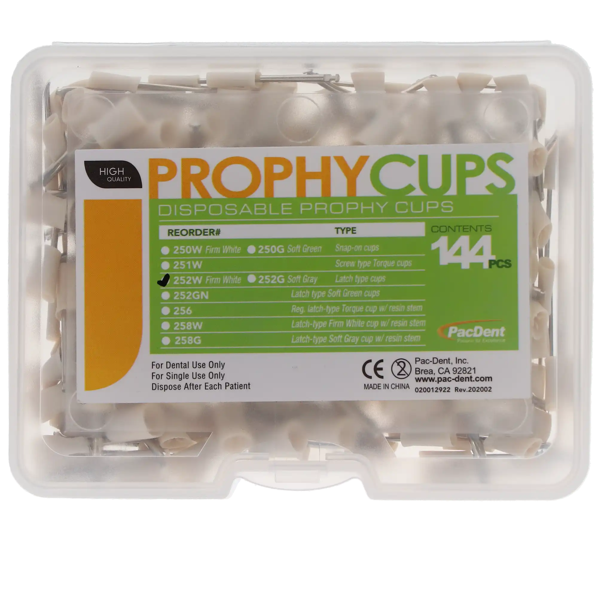 Pac-Dent Disposable Prophy Cups, Latch Type, Firm, White, 144/Pk, 252W thumbnail 4