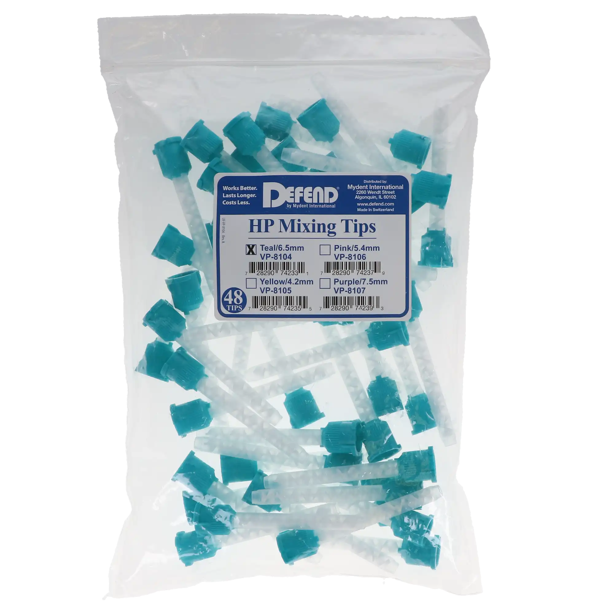 Defend HP Mixing Tips, Heavy Body, Green/Teal, 6.5 mm, 48/Pk, VP8104 thumbnail 4