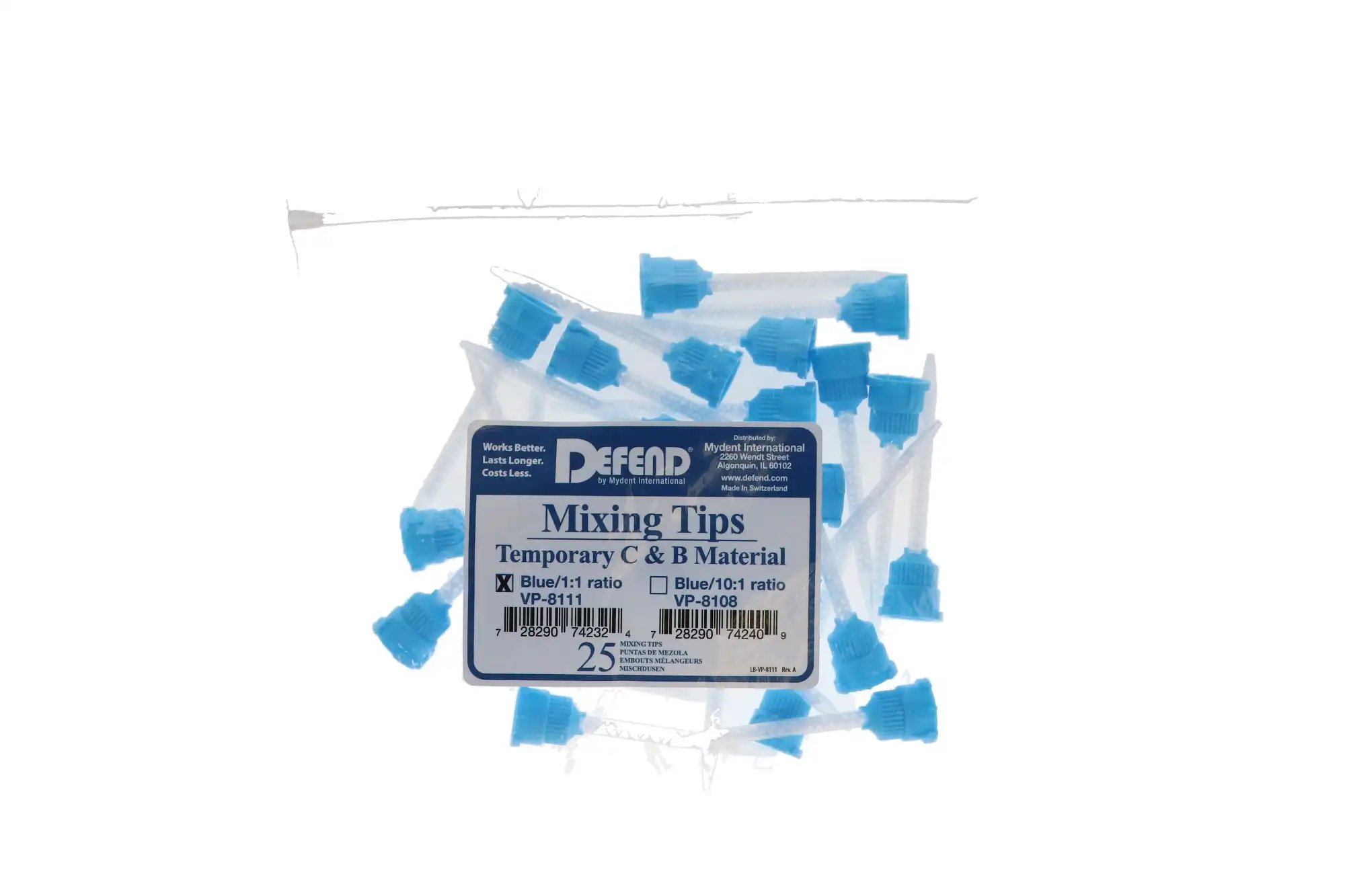 Defend HP Mixing Tips for Temporary Crown & Bridge Material, 1:1 Ratio, Light Blue, 25/Pk, VP8111 thumbnail 5