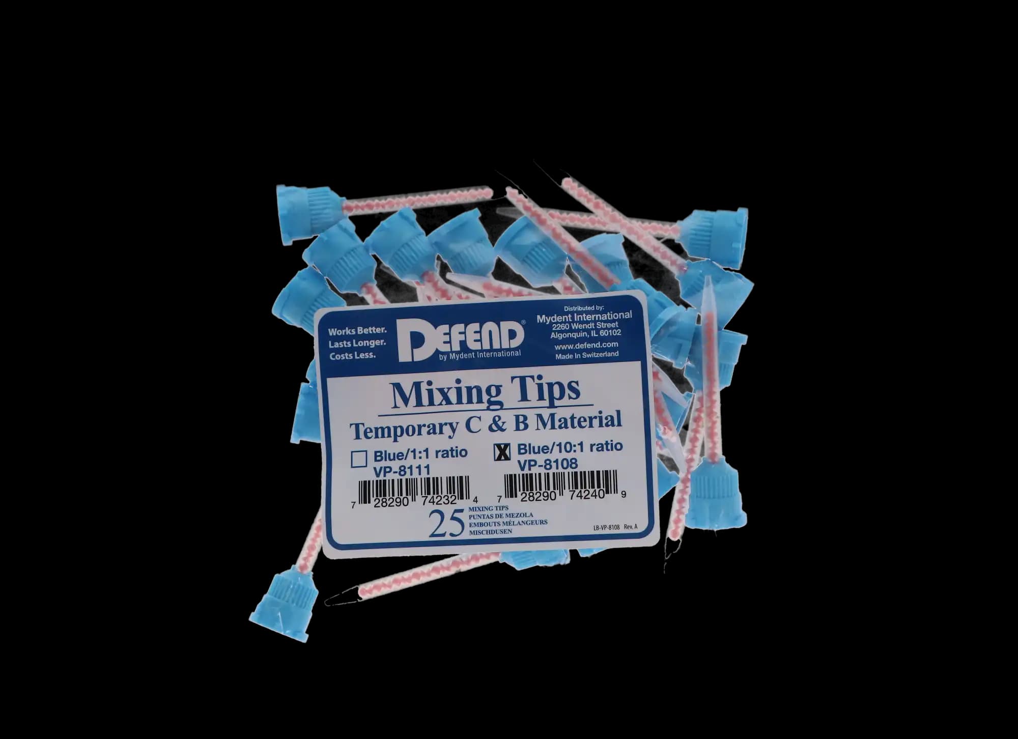 Defend HP Mixing Tips, Crown & Bridge Temporary Cement, 4:1/10:1, Blue/Orange, 25/Pk, VP8108 thumbnail 4