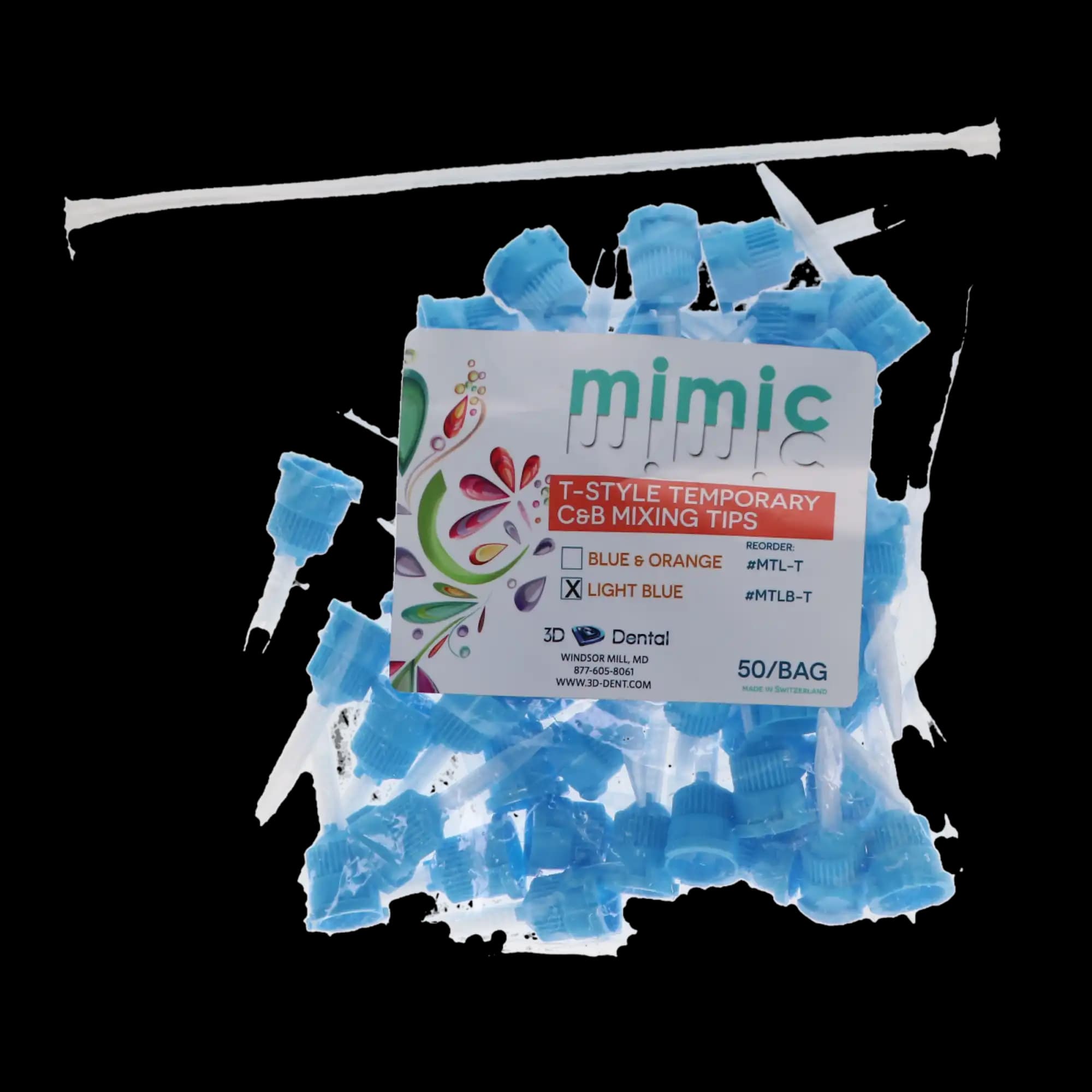 MIMIC C&B T-Style Mixing Tips, Light Blue, 50/Pk, MTLB-T thumbnail 4