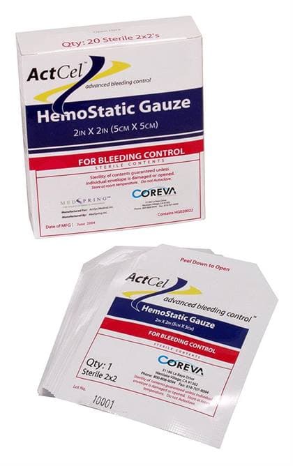 ActCel Hemostatic Gauze, 2x2 inches, 20 per Package, 24 Packages per Box - ACTCEL HEMOSTATIC GAUZE 2X2 20/PKG - Image 1