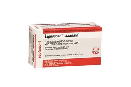 Septodont Lignospan Standard Lidocaine HCl 2% with Epinephrine 1:100,000, 1.7 mL Dental Cartridges, 50/Pk thumbnail 2
