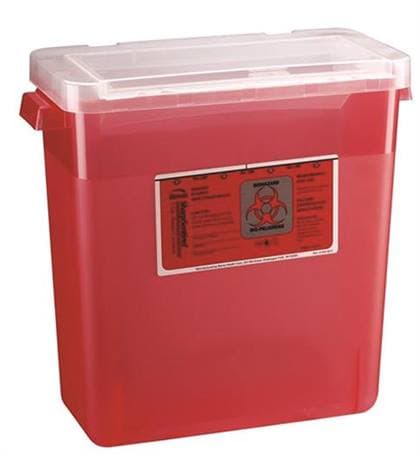 Sentinel Sharps Container, 3 Gallon, Red, Horizontal Drop, Rotating Lid, 12/Box, 042.649.00 thumbnail 2
