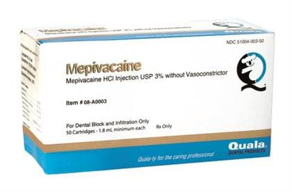 Quala Mepivacaine HCl 3% Injection, Plain (No Vasoconstrictor), 1.7 mL Cartridges, 50/Box - Quala Mepivacaine Plain 3% (50) - Image 1