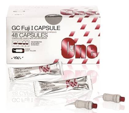 GC Fuji I Glass Ionomer Luting Cement, Light Yellow, 1:1 Complete Kit (35g Powder, 20ml Liquid, Mixing Pad, Scoop), 901007 thumbnail 13