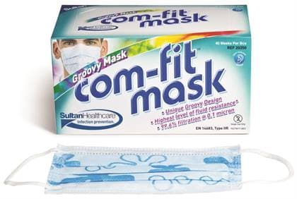 Sultan Com-Fit Groovy Earloop Face Mask, ASTM Level 3, Blue, 40/Box, 20350 thumbnail 4