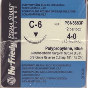 Hu-Friedy Perma Sharp Polypropylene Suture, 4-0, Blue, 18", C-6 Reverse Cutting 3/8 Circle Needle, 12/Box, PSN8683P thumbnail 7