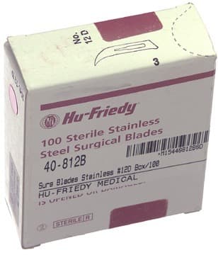 Hu-Friedy #12B Sterile Stainless Steel Surgical Scalpel Blade, Box of 100, 40-812B thumbnail 5