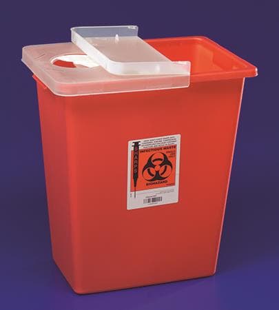 Cardinal Health Sharps Container, 8 Gallon, Red, with Hinged Lid, 10/Case - Sharps 8gal Red w/Hinged Lid - Image 1
