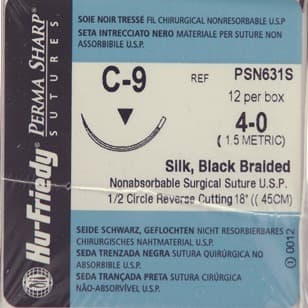 Hu-Friedy Perma Sharp Non-Absorbable Silk Suture, 4-0, Black Braided, 18" C-9 1/2 Circle Reverse Cutting Needle, 12/Box thumbnail 4