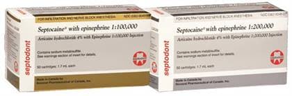 Septocaine 4% Articaine HCl with Epinephrine 1:200,000 Injection, 1.7 mL Cartridges, Box of 50 thumbnail 2
