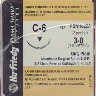 Hu-Friedy Perma Sharp Plain Gut Suture, 3-0, C-6 Needle, 3/8 Circle Reverse Cutting, 27", 12/Box, PSNH822A thumbnail 9