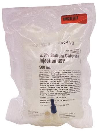 Baxter Sodium Chloride 0.9% Injection USP, 500 mL IV Bag, 24/Case - SODIUM CHLORIDE 0.9% INJECTION BG 500ML - Image 1