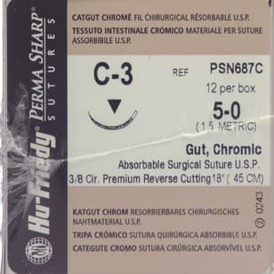 Hu-Friedy Perma Sharp Chromic Gut Suture, 5-0, 18", C-3 Premium Reverse Cutting 3/8 Circle Needle, 13mm, Undyed, 12/Box, PSN687C thumbnail 9