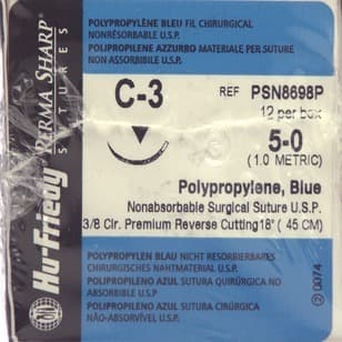 Hu-Friedy Perma Sharp Non-Absorbable Polypropylene Suture, 5-0, Blue, 18", C-3 Premium Reverse Cutting Needle, 3/8 Circle, 13 mm, 12/Box, PSN8698P thumbnail 9