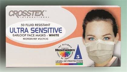 Crosstex Ultra Sensitive Earloop Face Mask, ASTM Level 3, White, 50/Box, GCFCXS thumbnail 21