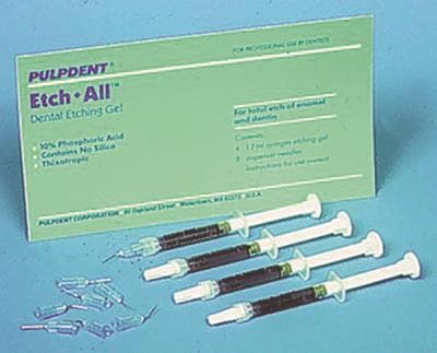 Pulpdent Etch-All Dental Etching Gel Kit, 10% Phosphoric Acid, Non-Silica Thixotropic Gel, 4 x 1.2 mL Syringes with 8 Pre-Bent Applicator Tips, EA thumbnail 3