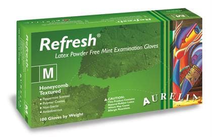 Aurelia Refresh Medium Latex Powder-Free Exam Gloves, Peppermint Scented, Green, 100/Box thumbnail 4