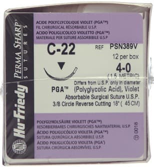 Hu-Friedy Perma Sharp Absorbable Suture, 4-0 PGA Violet Braided, 18" Length, C-22 Needle, 3/8 Circle Reverse Cutting, 12/Box, PSN389V thumbnail 6