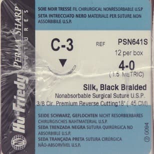 Hu-Friedy Perma Sharp Silk Suture, 4-0, Black, Braided, 18", C-3 Premium Reverse Cutting 3/8 Circle Needle, 12/Box, PSN641S thumbnail 5