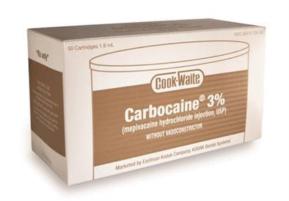 Carbocaine 3% Plain Mepivacaine Hydrochloride Injection, 1.7 mL Cartridges, 50/Bx - Carbocaine 3% Plain Mepivacaine (50) - Image 1